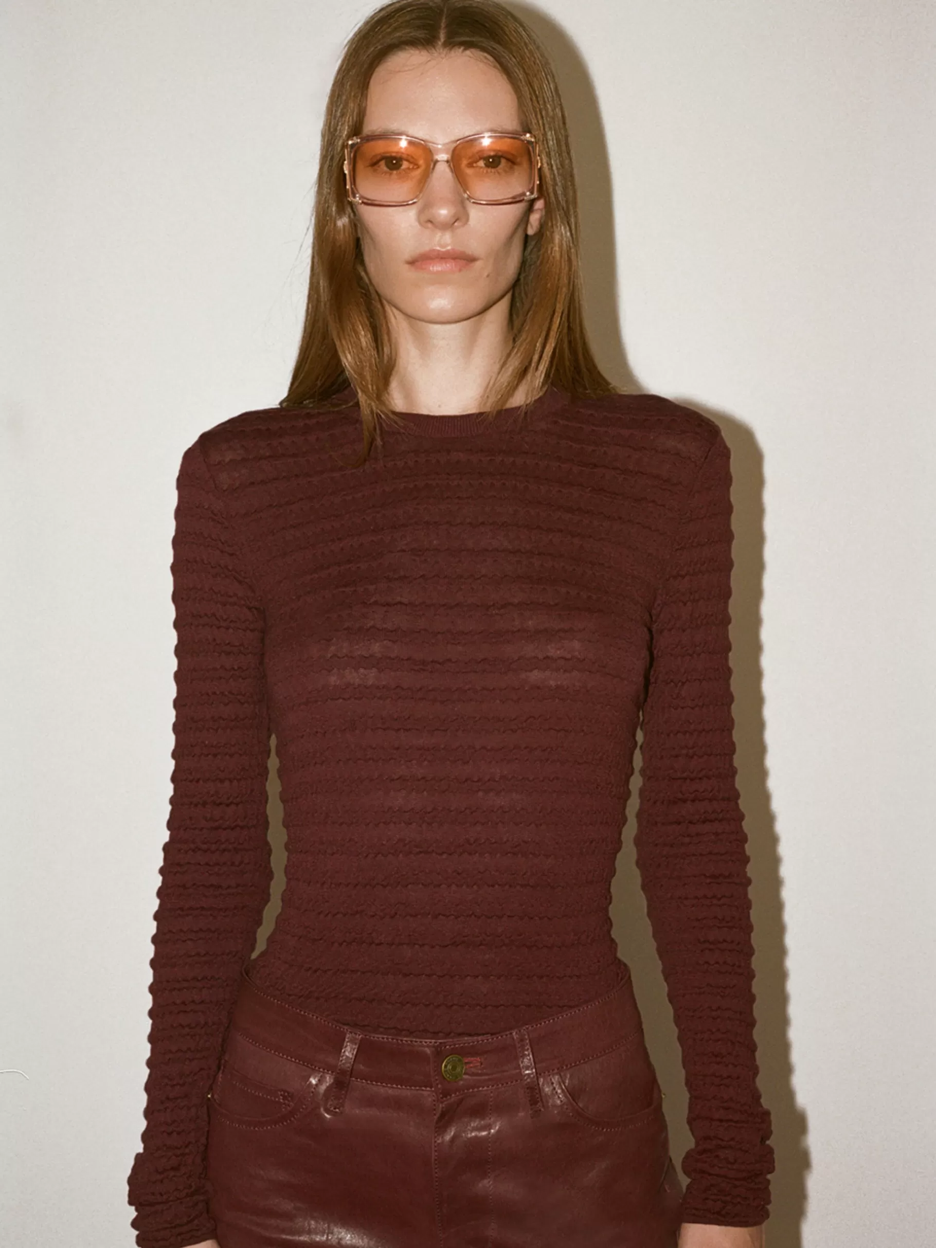 Tops & Blouses | Sweaters*FRAME Smocked Long Sleeve Crewneck in Wine