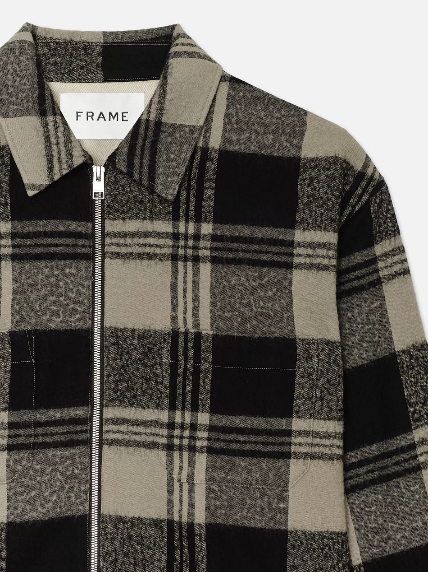Jackets & Coats*FRAME Spring Plaid Zip Shirt Jacket in Smoke Beige/Noir Smokebeige/noir