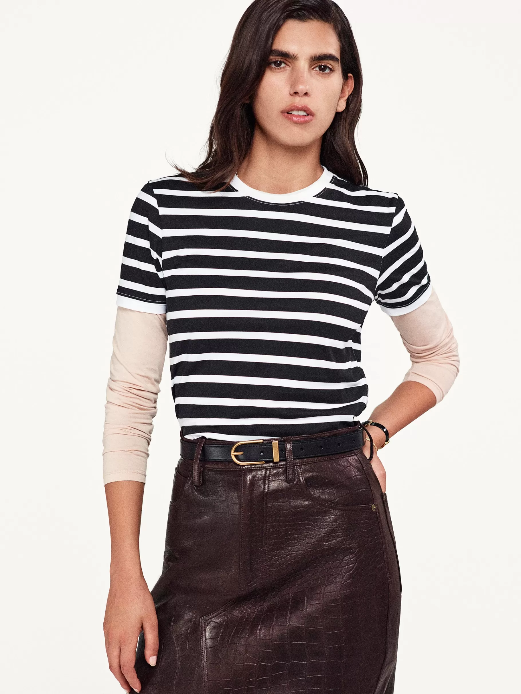 Tanks & Tees*FRAME Striped Baby Tee in Black Multi Blackmulti