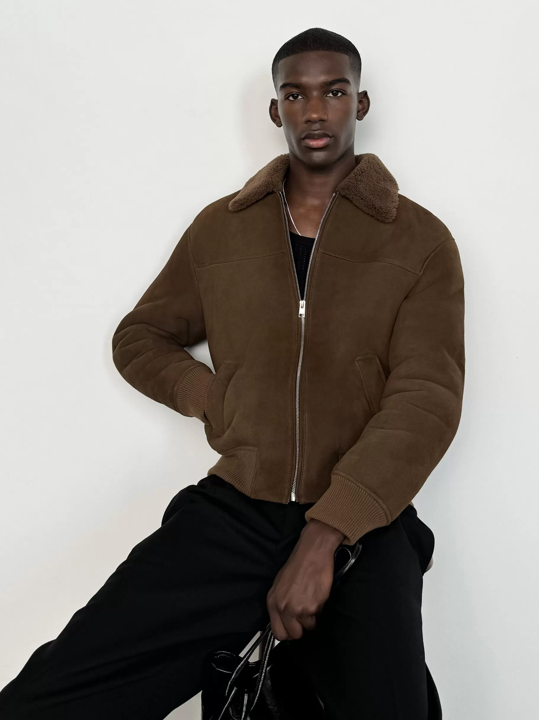 Leather & Suede | Jackets & Coats*FRAME Suede Shearling Bomber in Dark Camel Darkcamel