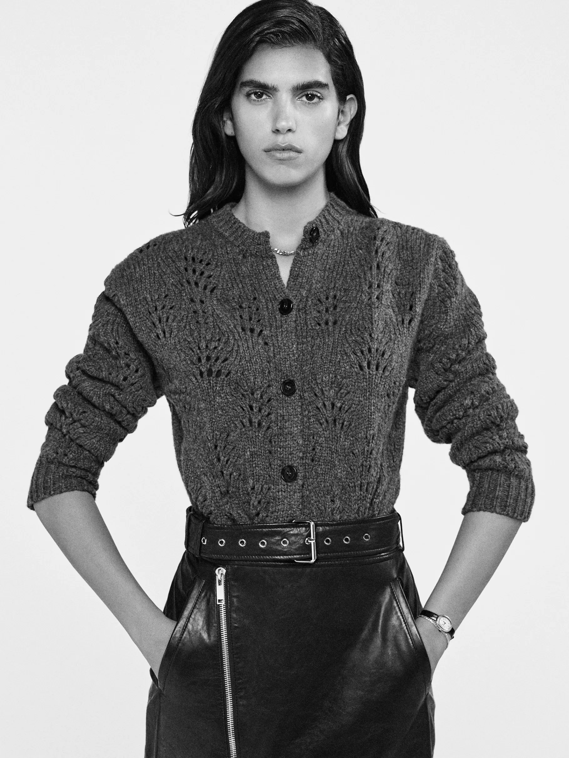 Sweaters*FRAME Textured Stitch Cardigan in Dark Gris Heather Darkgrisheather