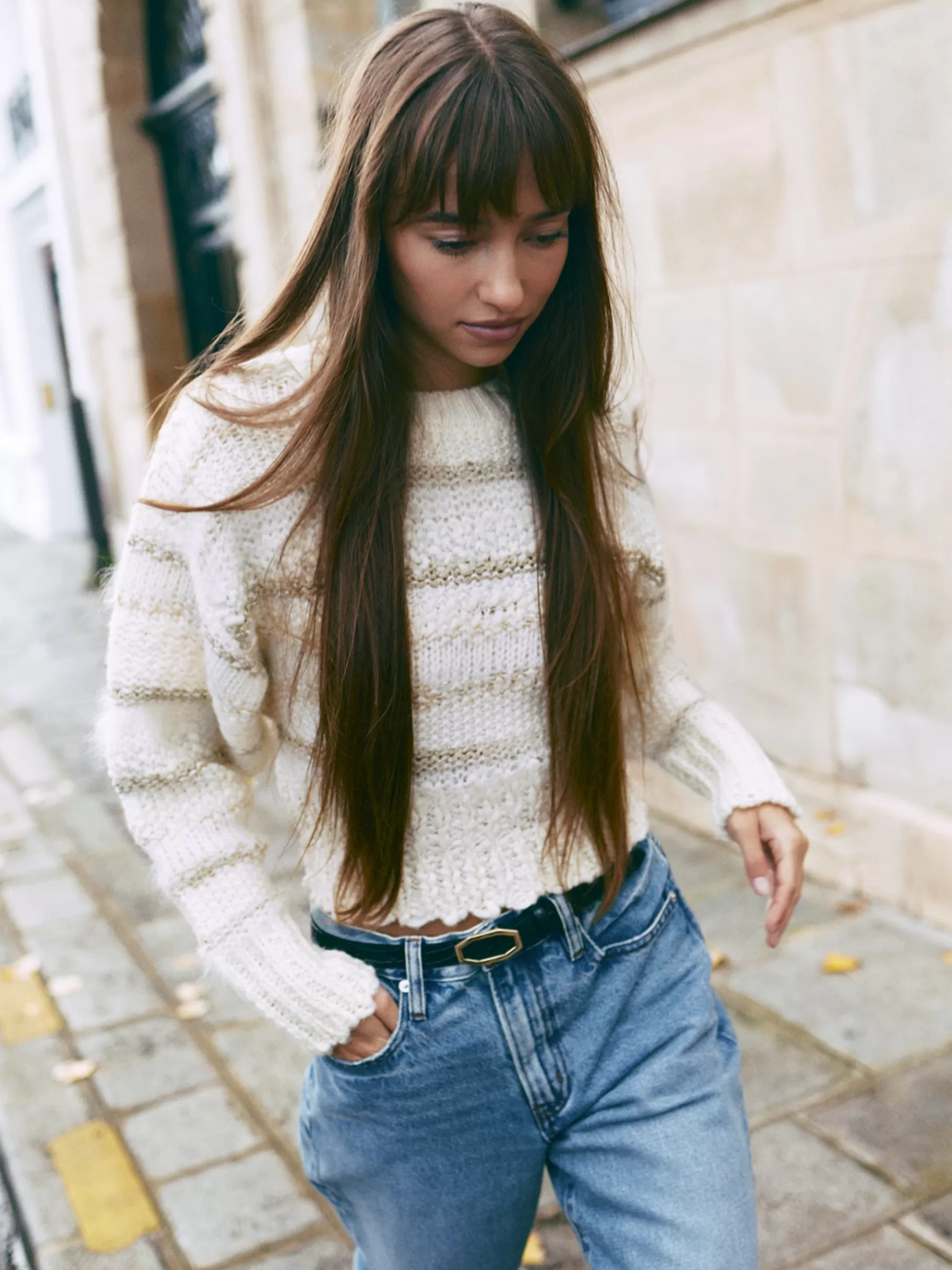 Sweaters*FRAME Textured Stripe Sweater in Cream Multi Creammulti
