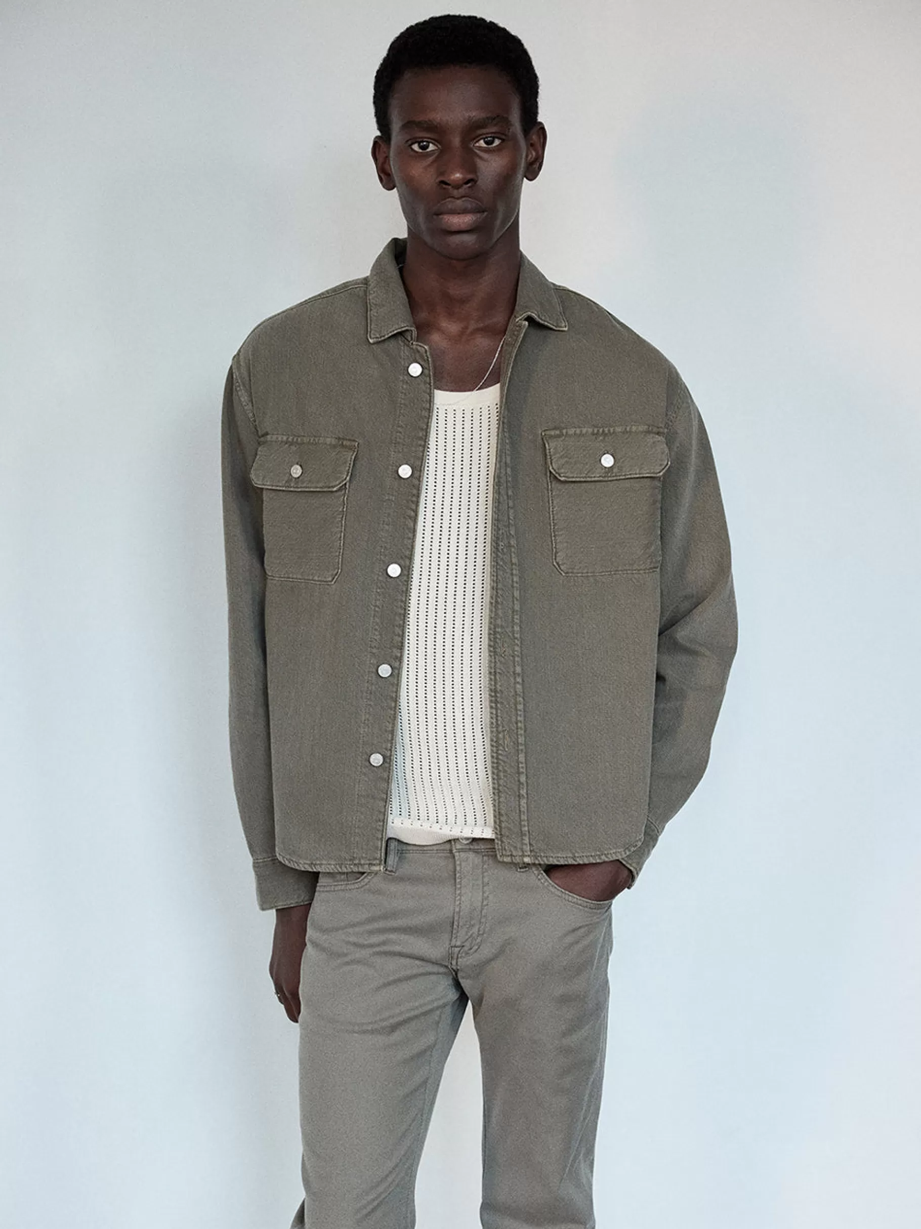 Jackets & Coats*FRAME Textured Terry Overshirt in Smokey Olive Smokeyolive