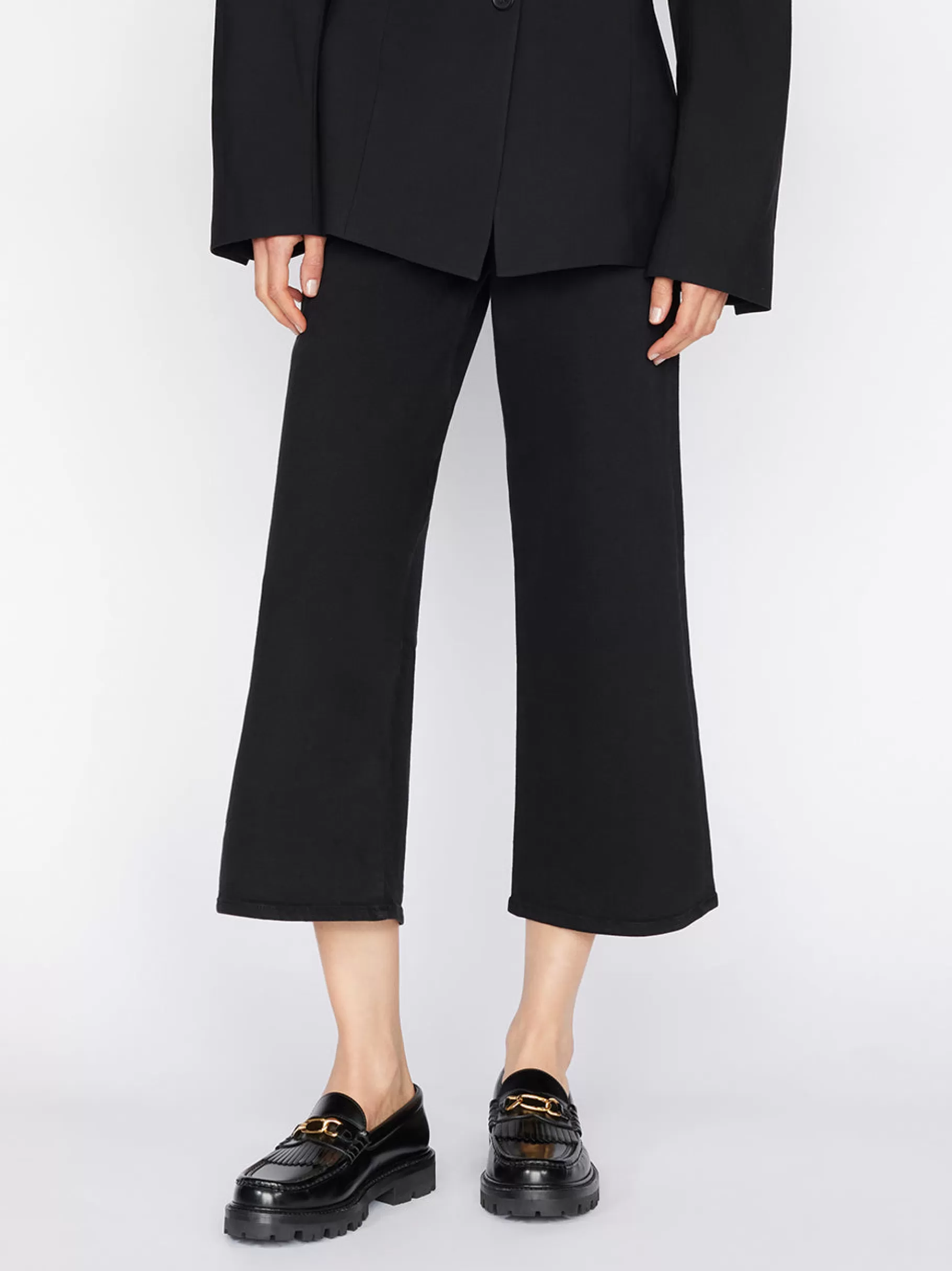 Wide Leg*FRAME The Jetset Wide Crop in Sheen Noir Sheennoir