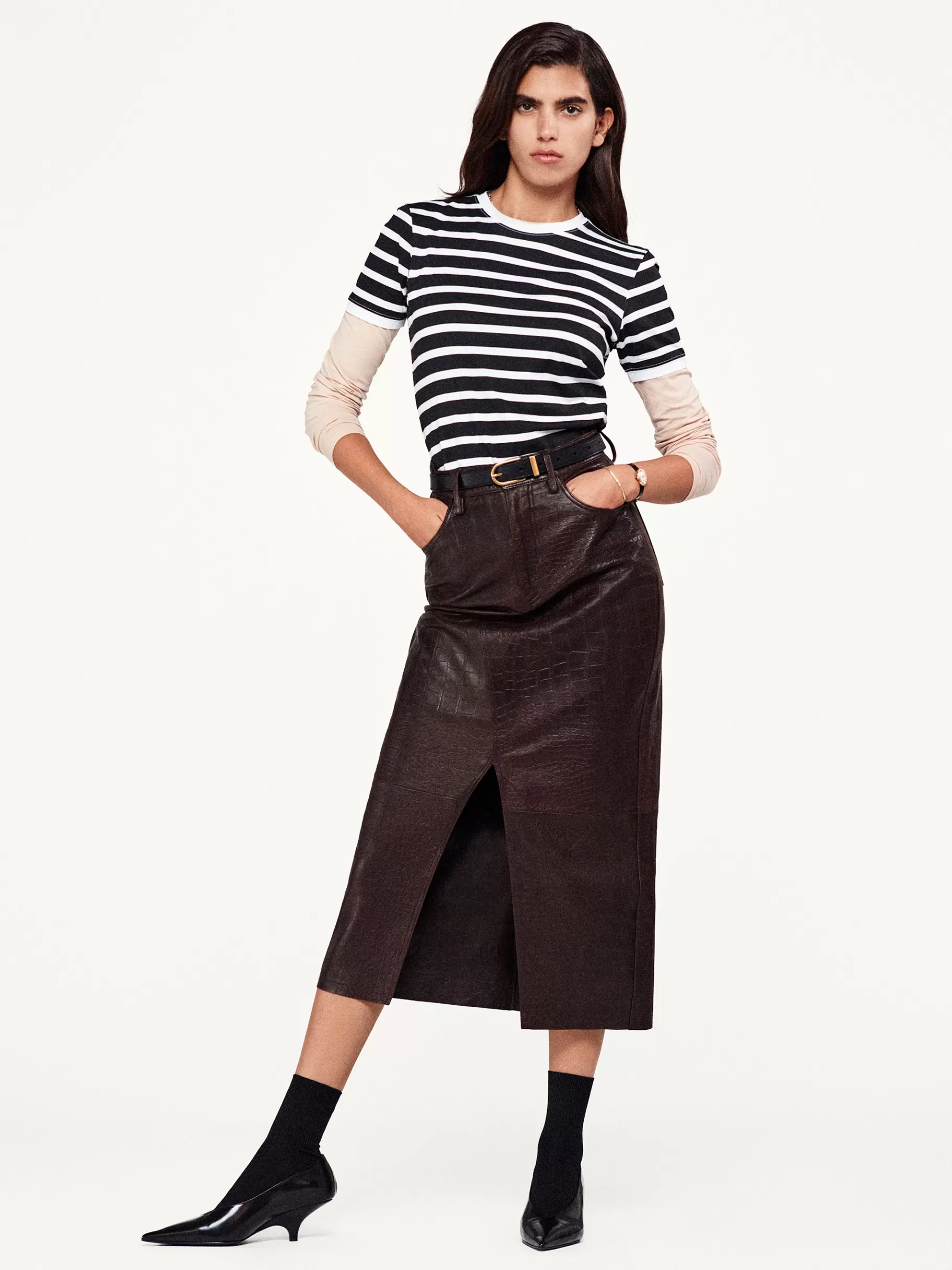 Leather & Suede | Skirts & Shorts*FRAME The Midaxi Leather Skirt in Espresso Croc Espressocroc