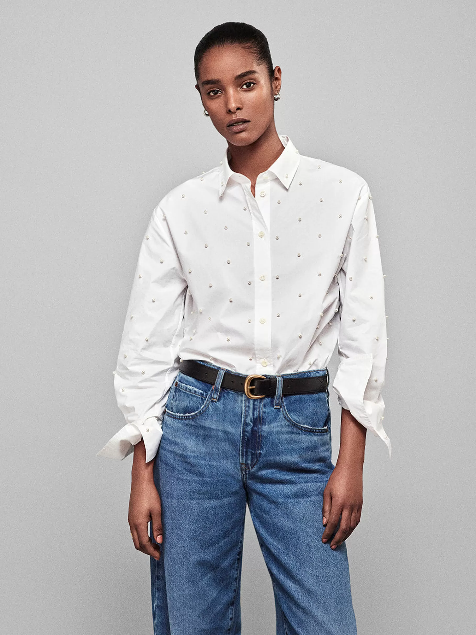 Tops & Blouses*FRAME The Oversized Pearl Shirt in White