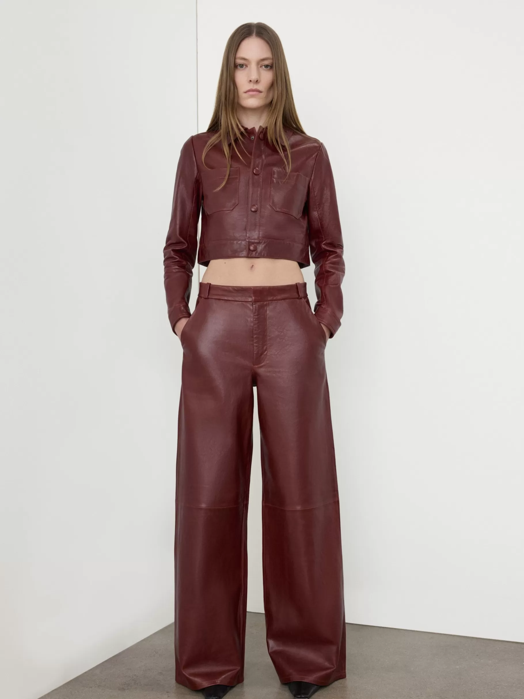 Leather & Suede | Pants*FRAME The Wide Leather Trouser in Syrah Red Syrahred