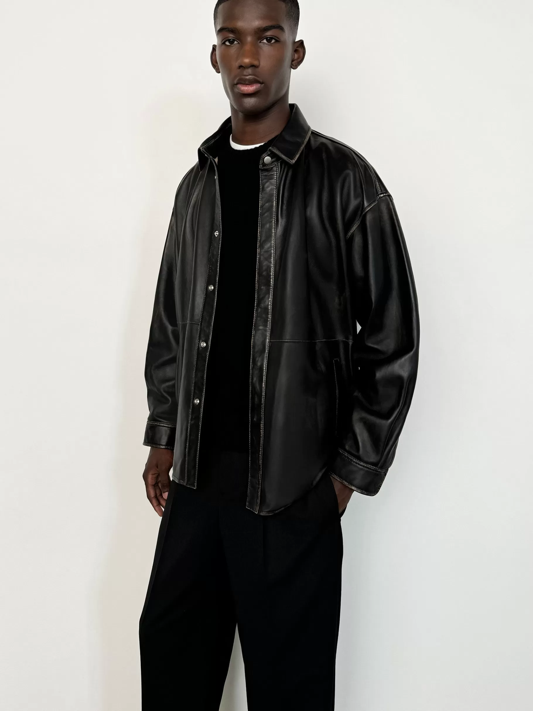 Leather & Suede | Jackets & Coats*FRAME Washed Leather Shirt in Black Washed Blackwashed